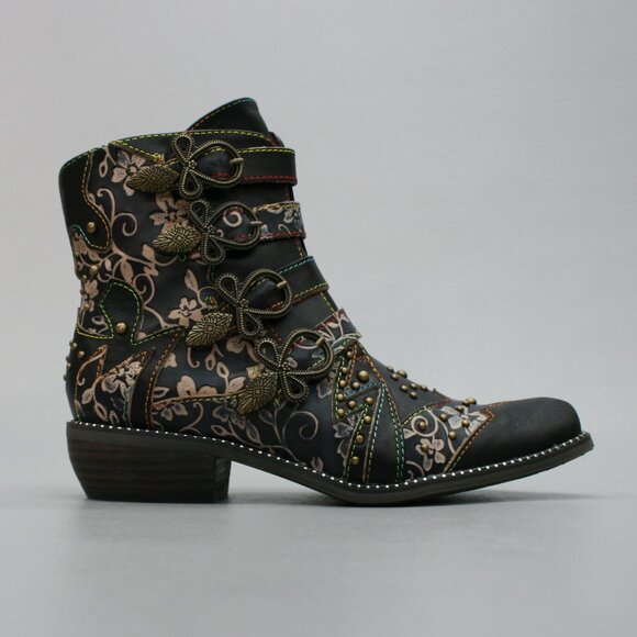 L'Artiste 37 Ladies (6.5-7) Spring Step Rodeha Black Side-zipper Ankle Booties - Picture 5 of 11